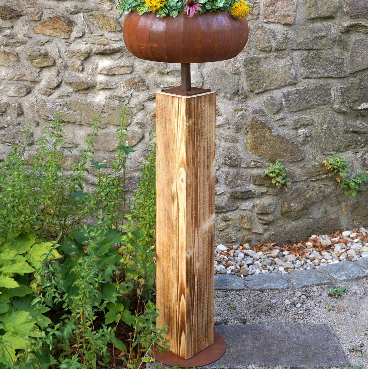 Pflanzsäule Jessica, Fichtenholz, 132 cm, inkl. Schale