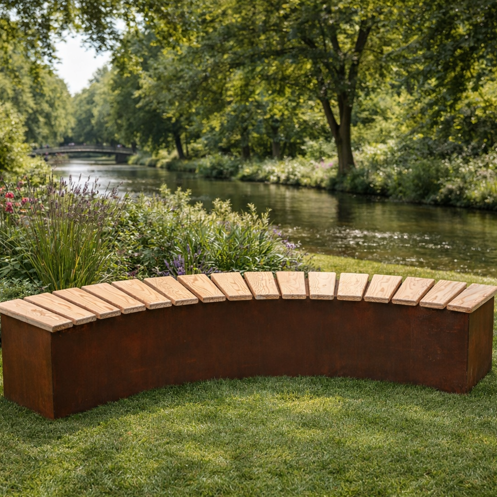 Bank Karlsruhe 200 cm, Lärchenholz & Edelrost