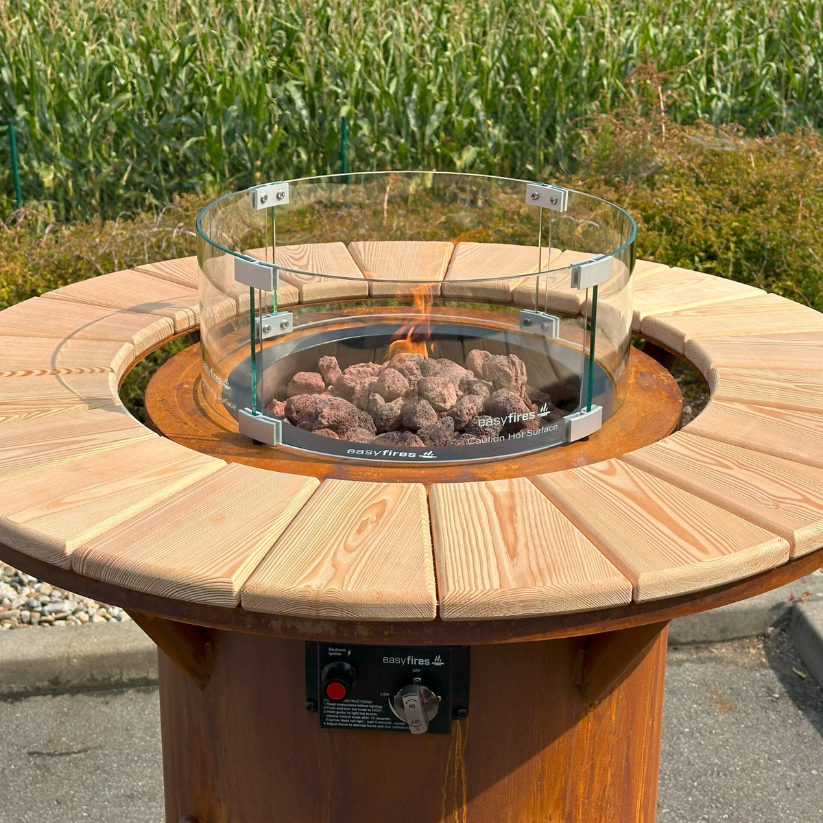 Stehtischofen Gasfeuer Ambiente, Ø 100 cm, mit Glasumrandung