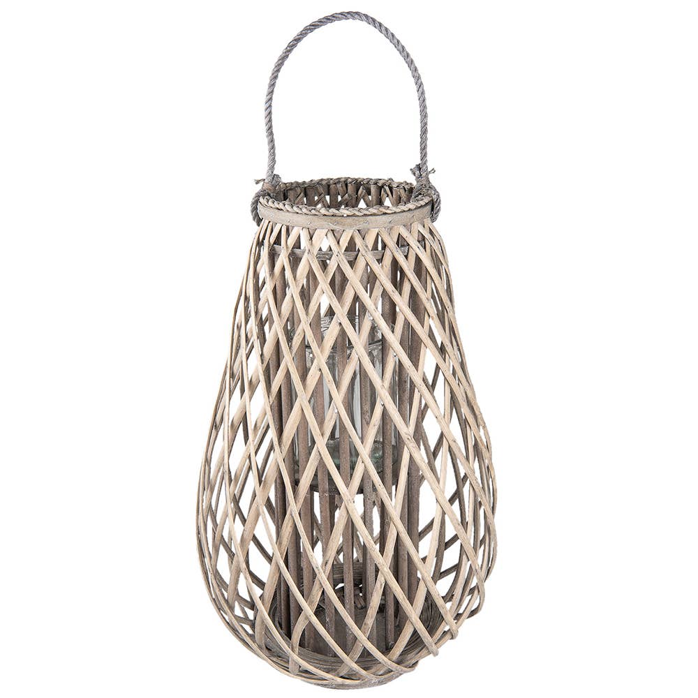 Großes Windlicht aus grauem Holz mit Glas 60 cm