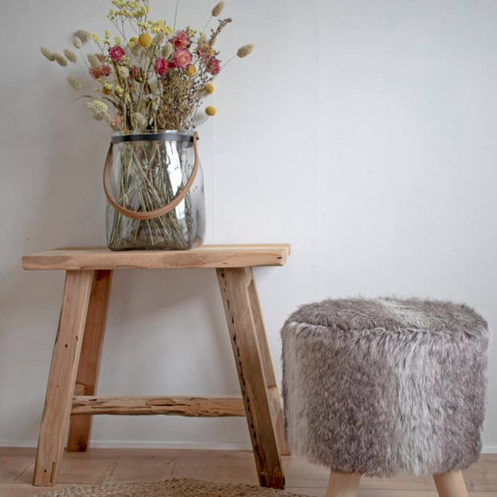 Hocker, aus hochwertigem Teakholz, in Braun