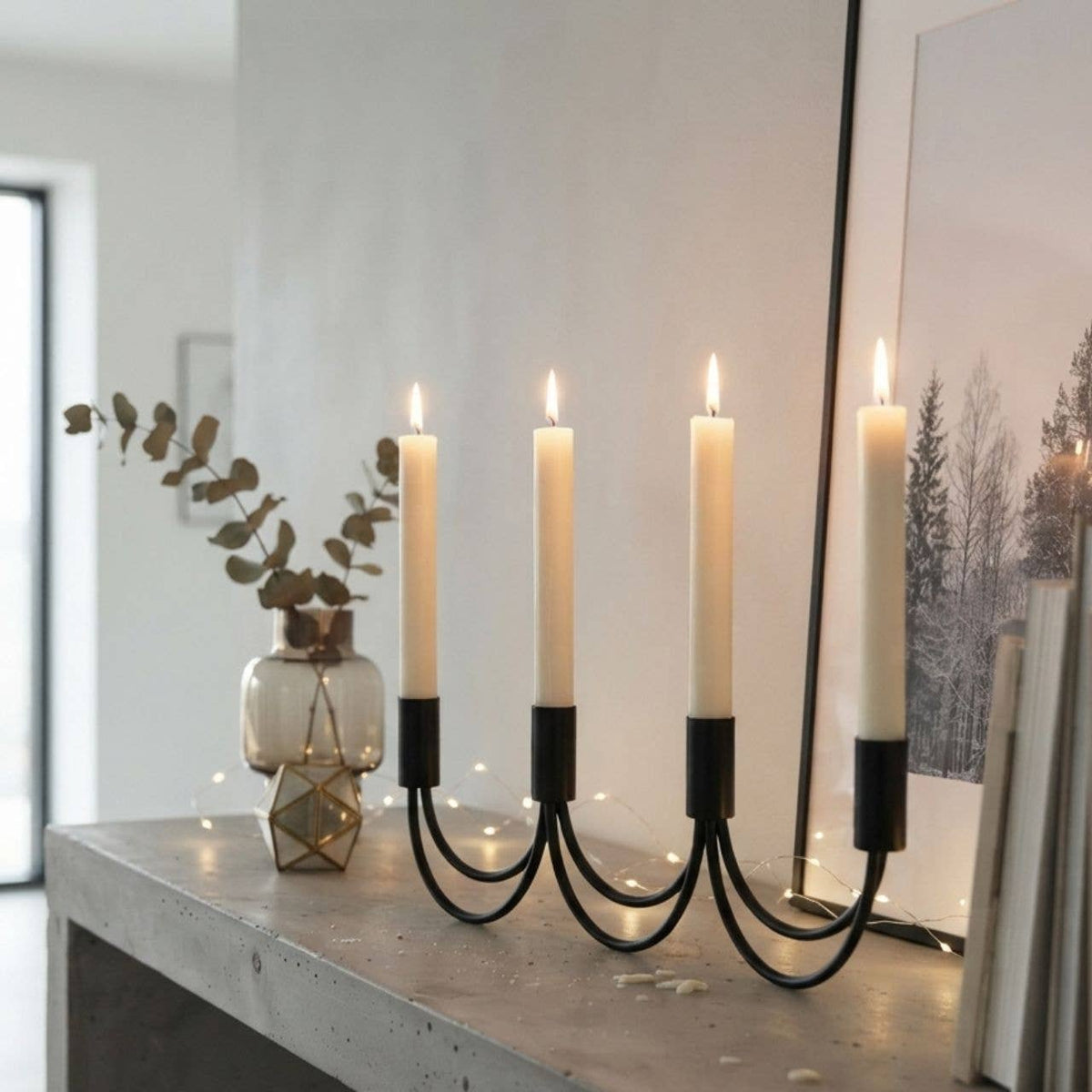 Adventskerzenhalter aus Metall, 44 cm, Schwarz, 4-flammig