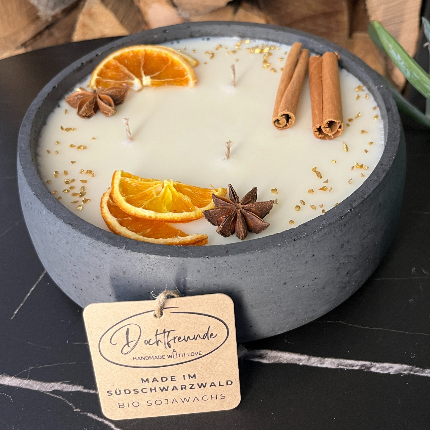 Handgemachte Betonkerze "Big Black" Duft Vanilla Toffee von DochtFreunde