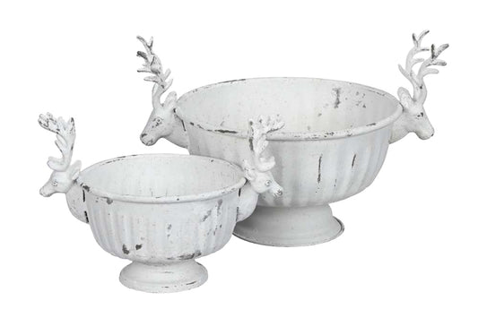 Schalen-Set mit Hirschen aus Eisen, Weiß, 2 Größen