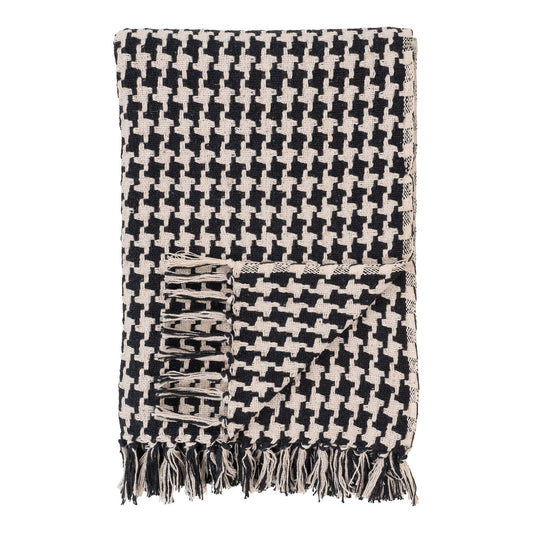 Decke, recycelte Baumwolle, 130 × 180 cm, Schwarz/Beige Hahnentritt