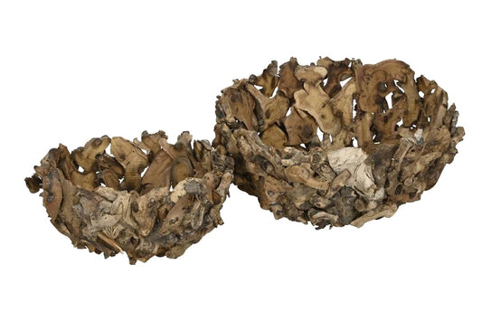 2er Set Runde Schalen aus Maulbeerholz, in Natur, rustikales Design