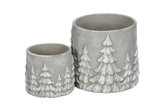 2er Set Pflanzgefäße mit Tannenbaum-Relief, aus Zement
