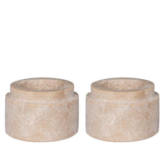 2er Set Teelichthalter aus Travertin, naturfarben