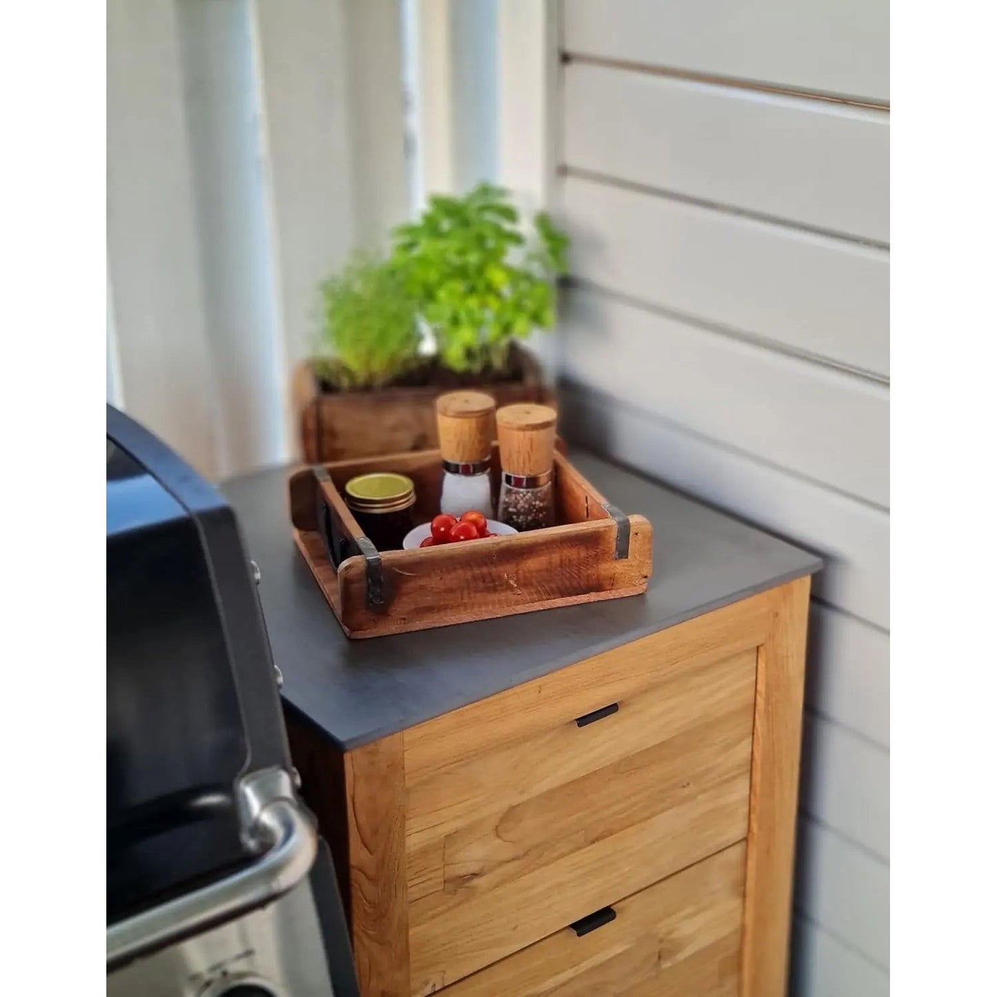 Tablett Ziegelform Kiste Holzkasten recyceltes Holz Landhaus Kasten 31x25 cm