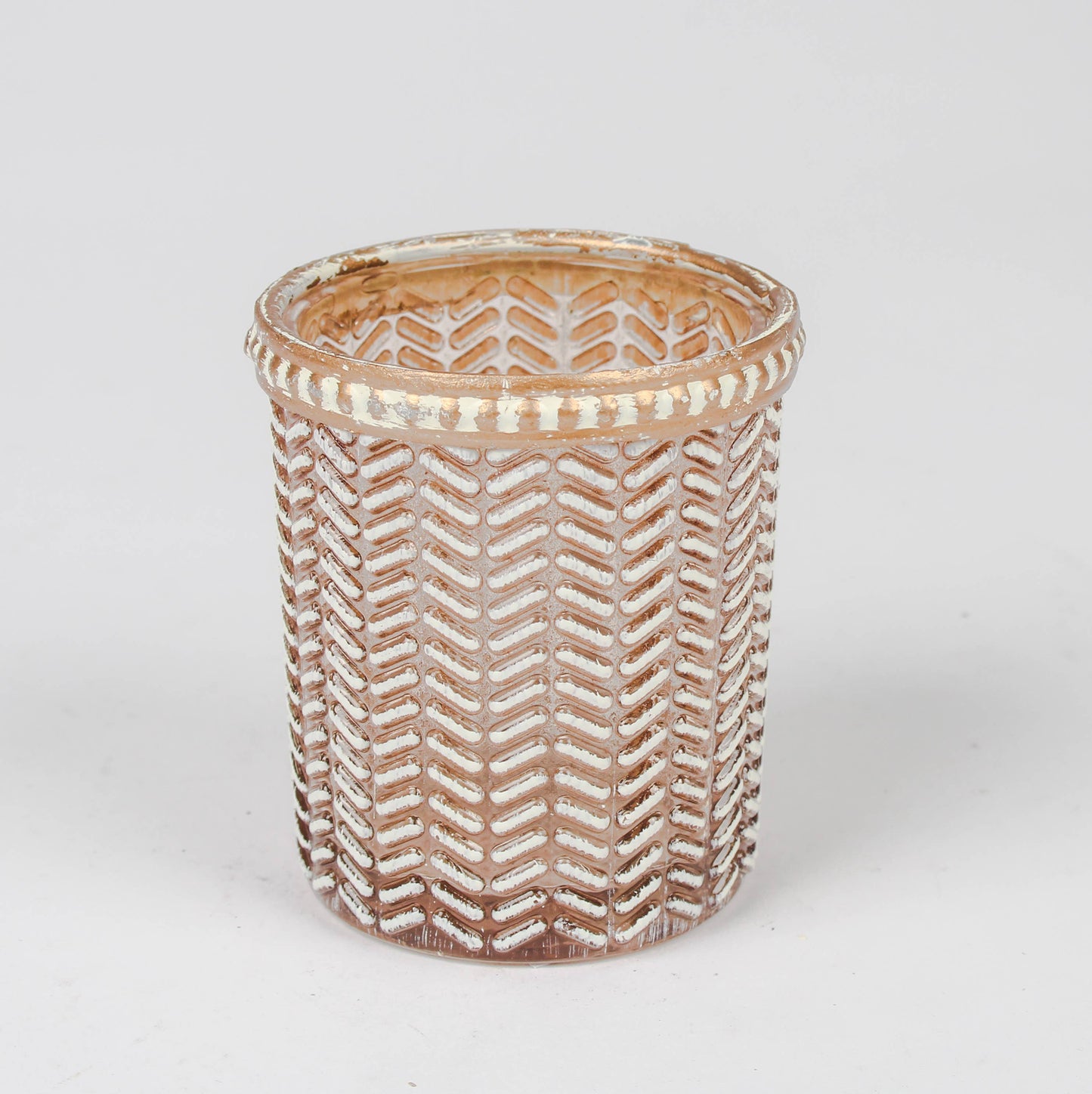 Chevron Cup Teelichthalter Glas Gold