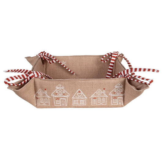 GBB47 Brotkorb 35x35x8 cm Braunes Lebkuchenhaus aus Baumwolle