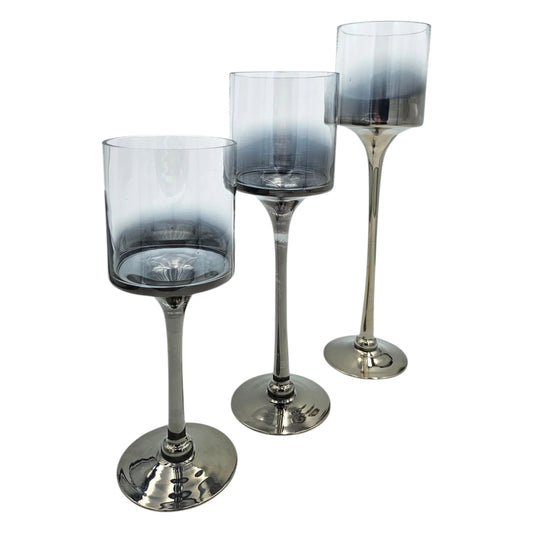 Kerzenleuchter aus Glas 3er Set Kerzenglas Windlicht Weihnachten silber Stumpenkerzen