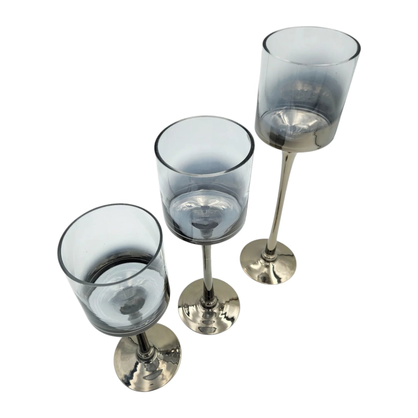 Kerzenleuchter aus Glas 3er Set Kerzenglas Windlicht Weihnachten silber Stumpenkerzen