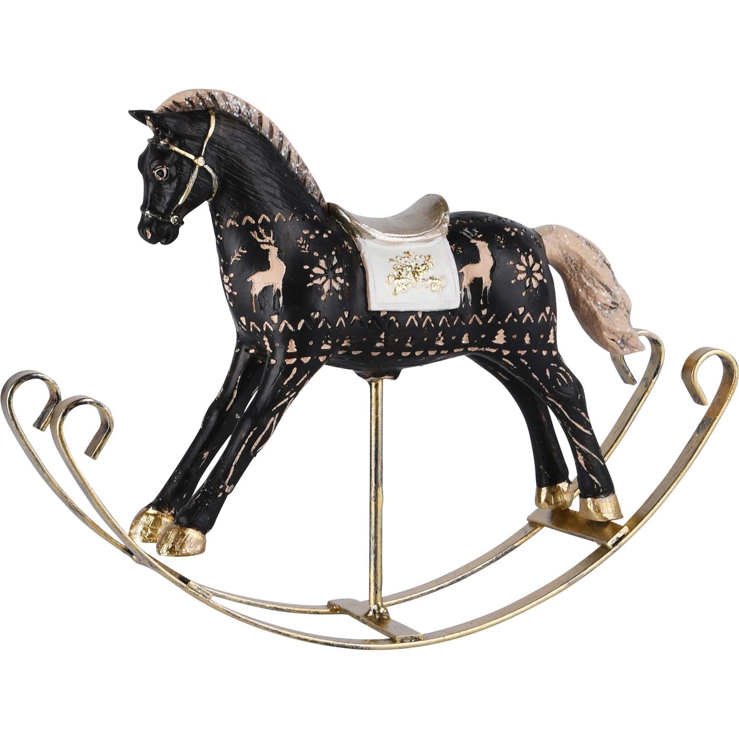 Schaukelpferd Schwarz/Gold – elegante Weihnachtsdeko