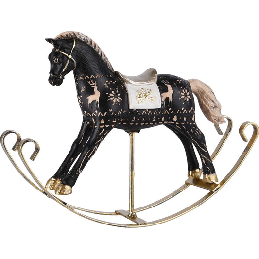 Schaukelpferd Schwarz/Gold – elegante Weihnachtsdeko