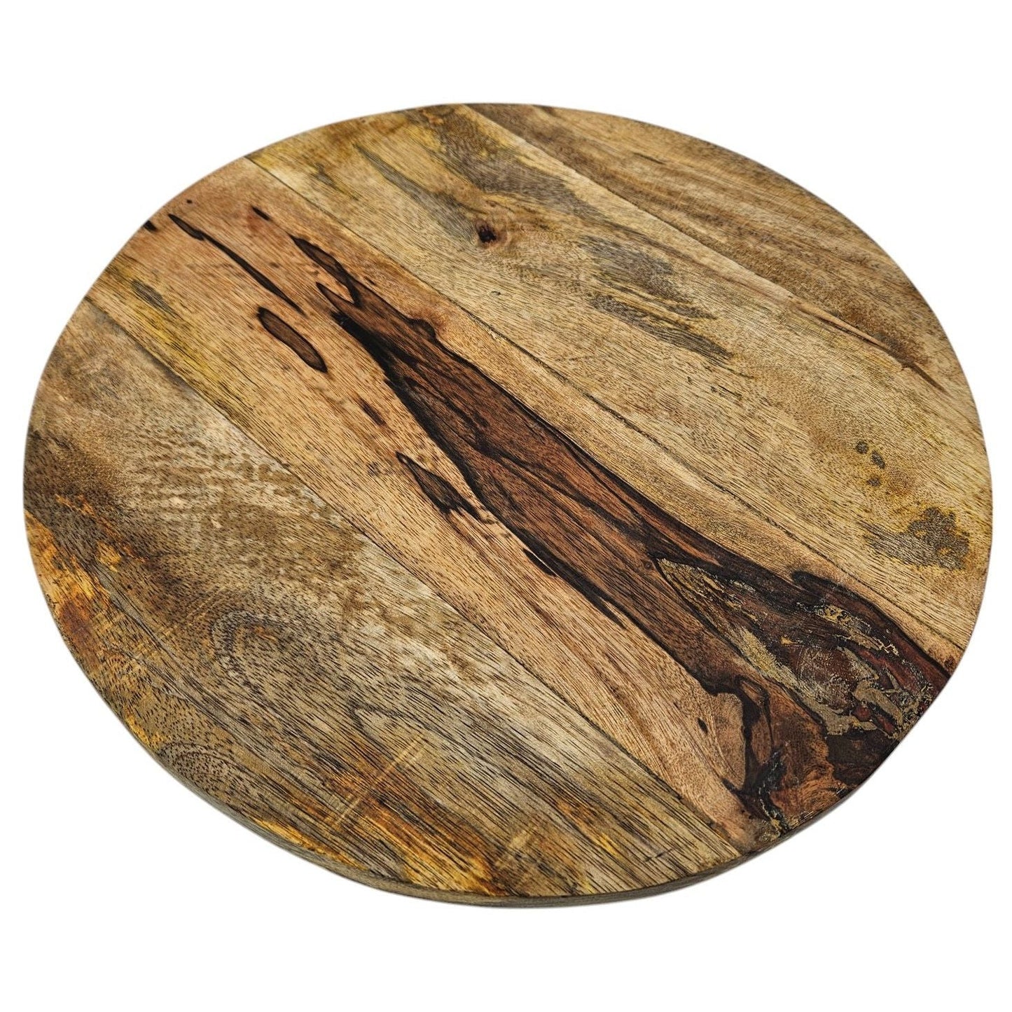 Servierplatte Dekoteller Mangoholz Kerzenbrett rund Holz braun Metall Fuß B-WARE