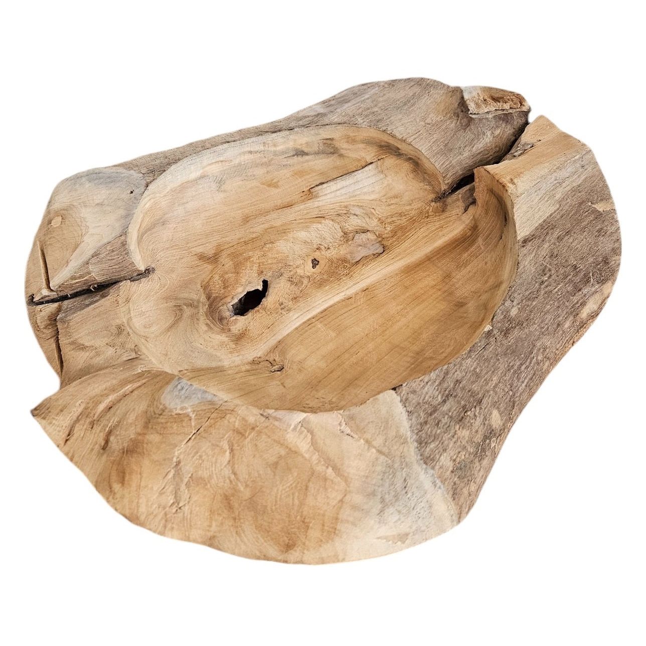 Dekoschale Naturschale Teak Holz rund Ø 50 cm Schale braun massiv stabil Obstschale XL