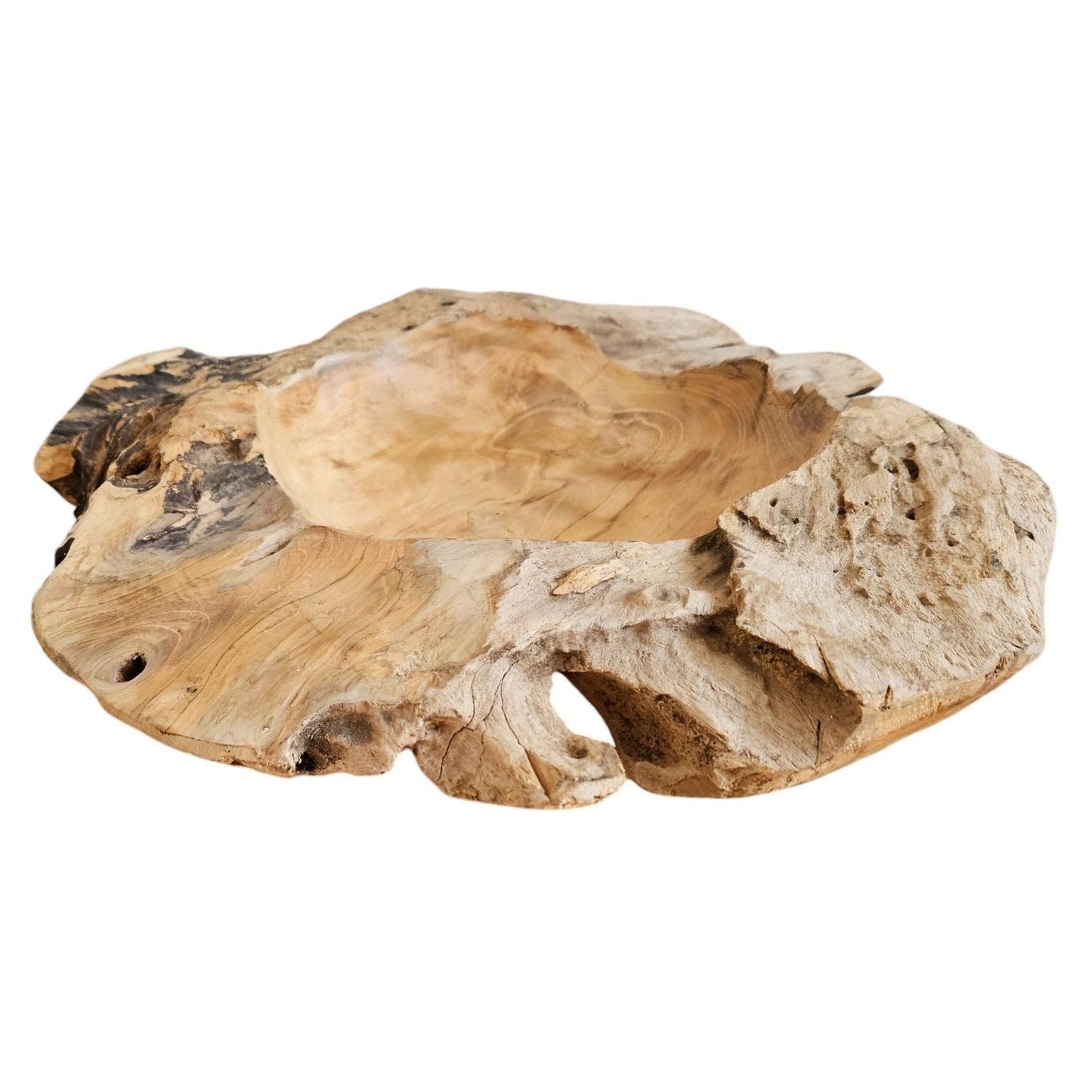 Dekoschale Naturschale Teak Holz rund Ø 50 cm Schale braun massiv stabil Obstschale XL