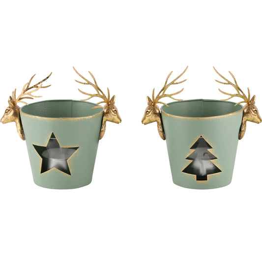 Teelichthalter Rentierkopf 2er Set grün