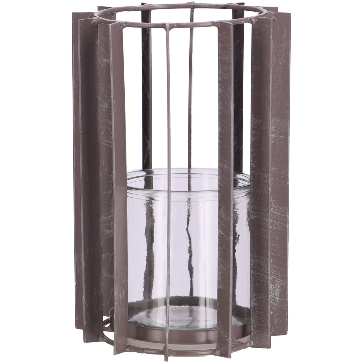 Metall-Windlicht, in Taupe, mit Glaseinsatz