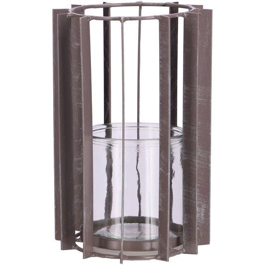 Metall-Windlicht, in Taupe, mit Glaseinsatz