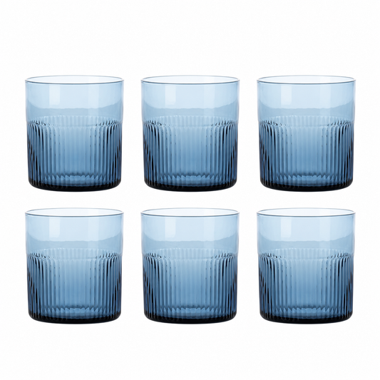 Azure Trinkgläser, aus Recyclingglas, geriffelt, in Blau