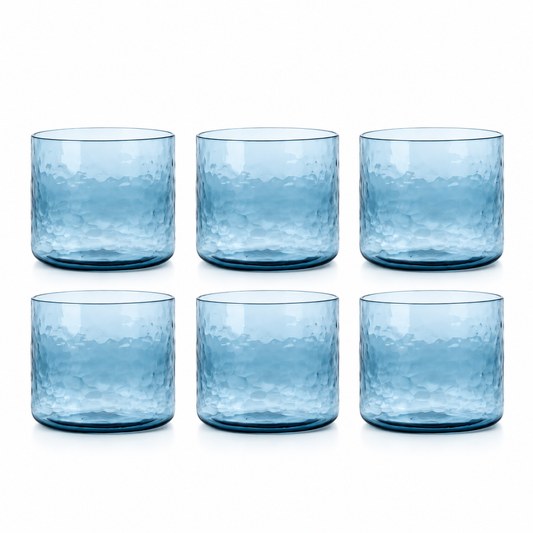 Azure Trinkgläser, aus Recyclingglas, gehämmert, in Blau