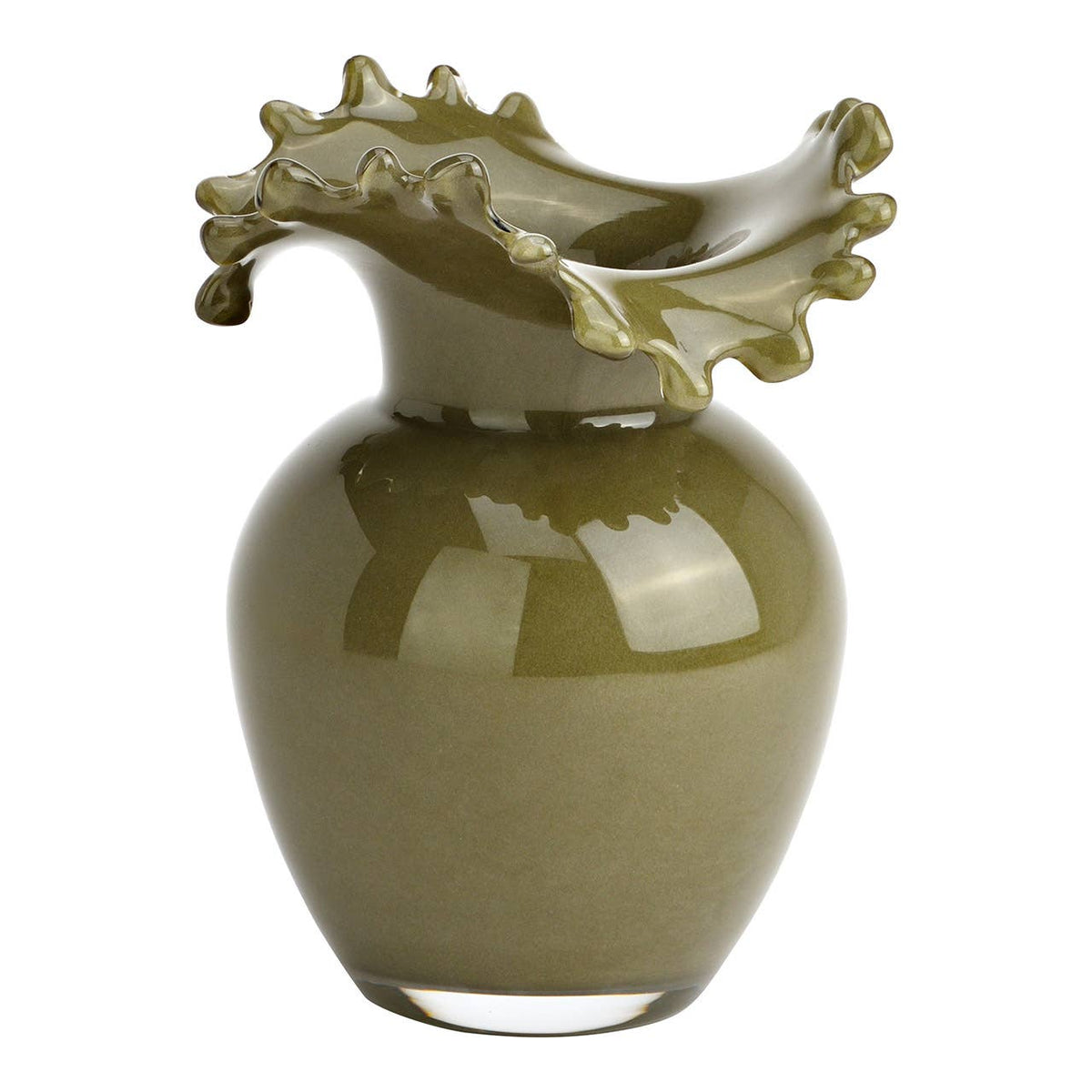Glasvase, Höhe 18 cm, in Olivgrün
