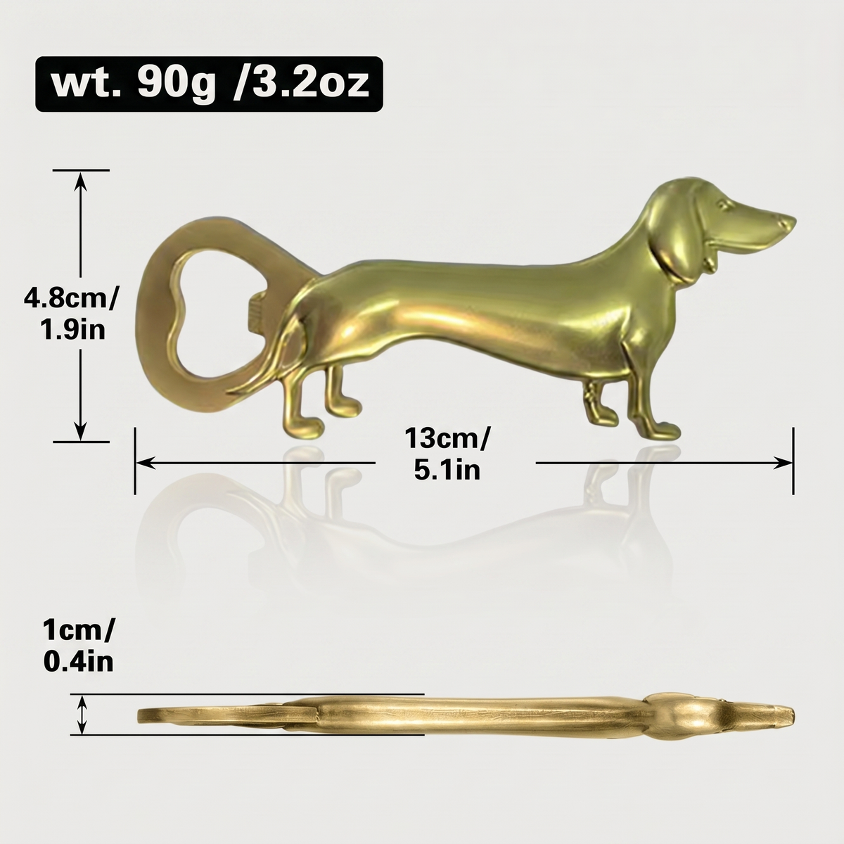 Flaschenöffner Dackel aus Metall, 13 cm, in Gold