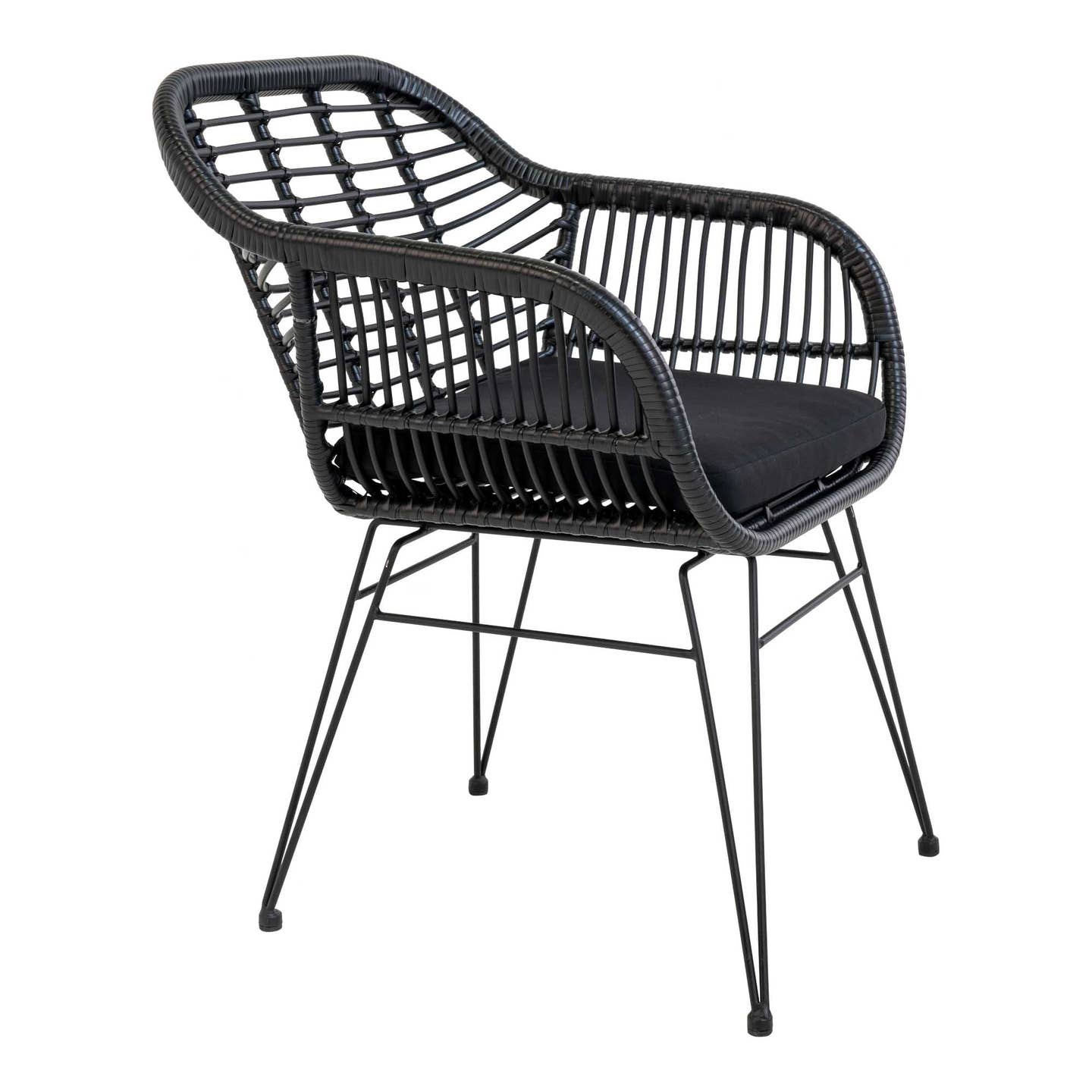 Sessel Trieste – Stuhl aus schwarzem Polyrattan mit Kissen
