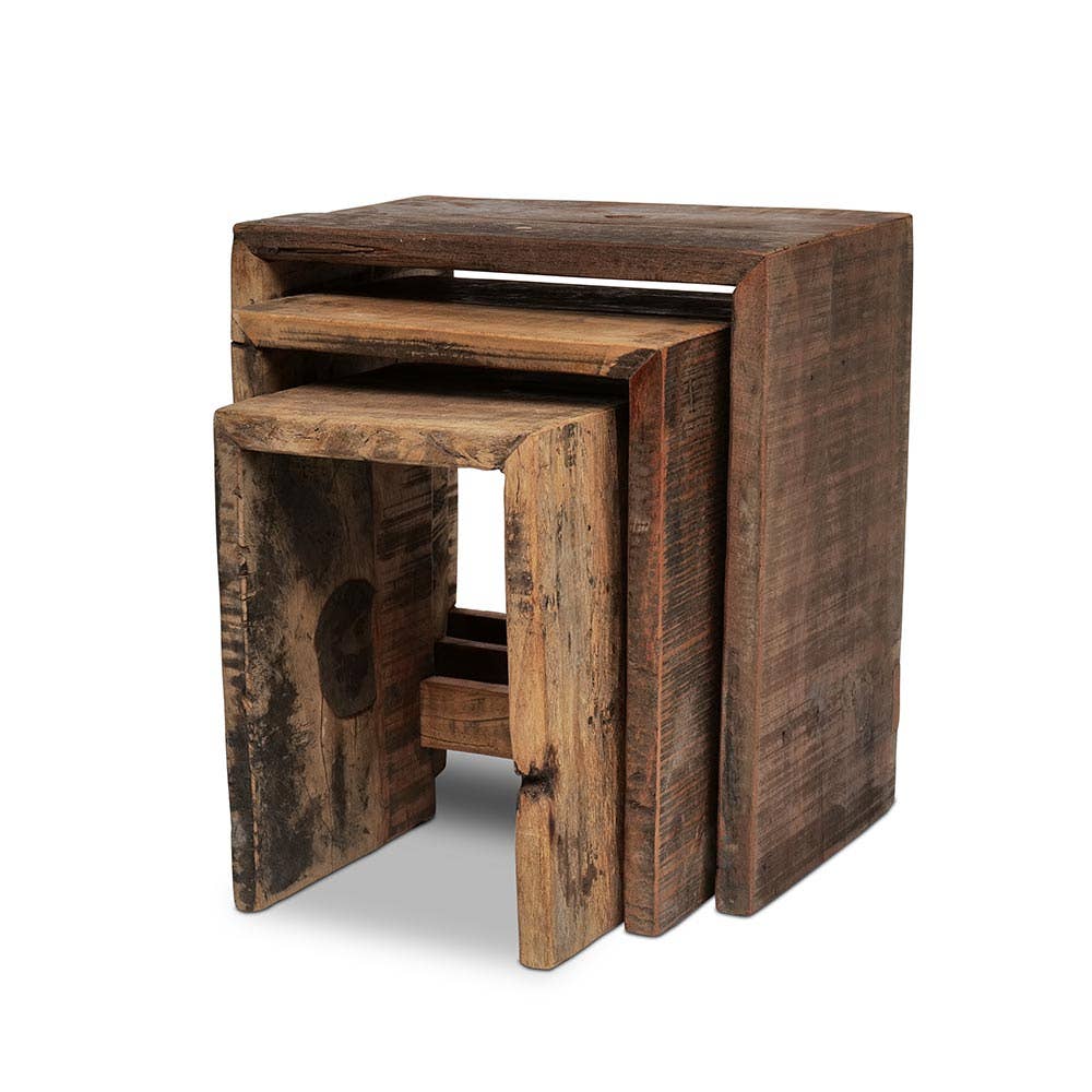 Housewood Hocker 3er Set – vielseitige Möbel aus recyceltem Holz
