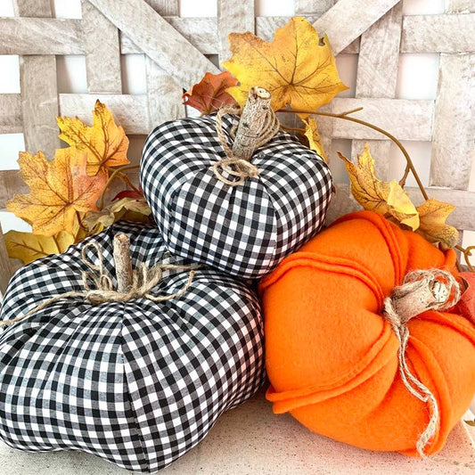 Kürbis-Set – 3 Stück aus schwarzem Gingham-Stoff