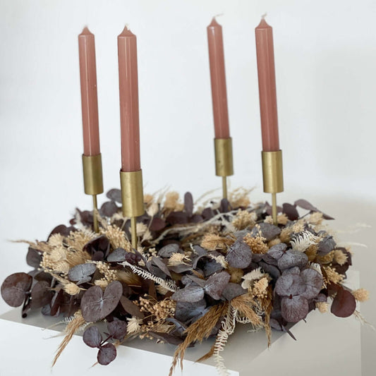 Adventskranz "Beige/Rot" aus Trockenblumen