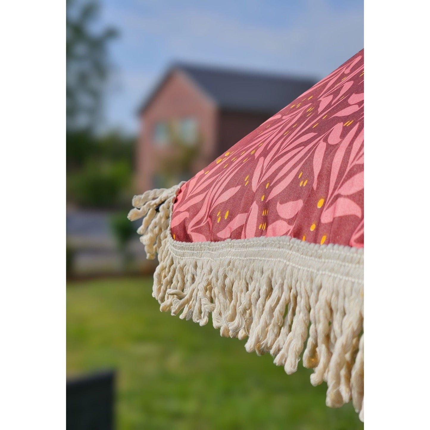 Sonnenschirm Strandschirm Schirm UV Schutz mit Tasche Fransen Rot Ø 170 cm