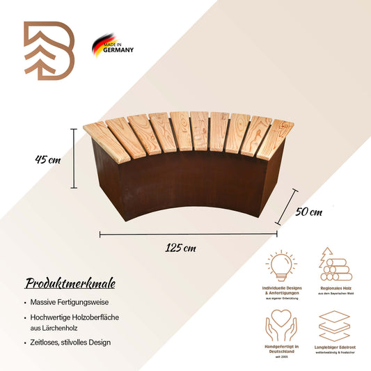 Bank Karlsruhe 125 cm, Lärchenholz & Edelrost