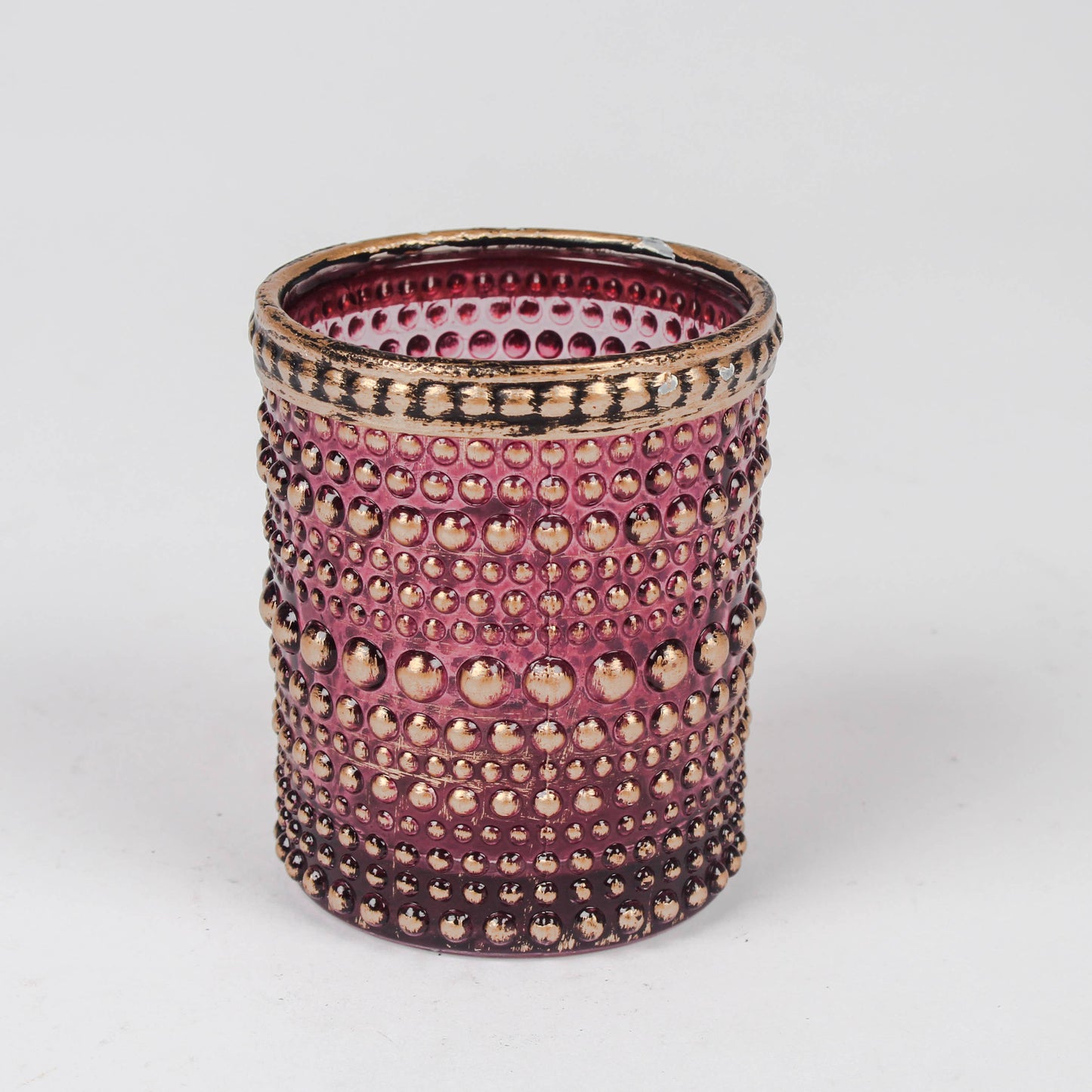 Teelichthalter gepunktetes Glas Rubin/Gold