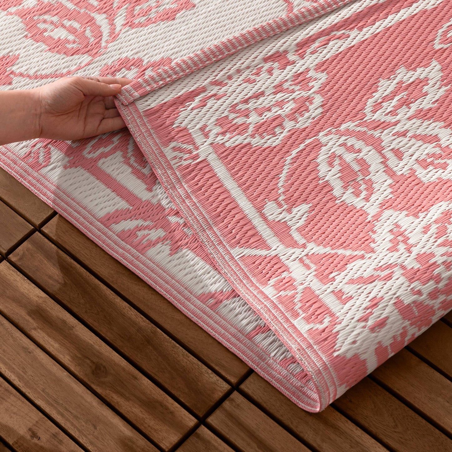 Anemone Outdoor-Teppich Pfirsich/Creme – gewebter Jacquard