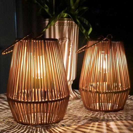 Solar-Rattanlaternen 2er-Set – Nachhaltige Gartenbeleuchtung mit Boho-Charme