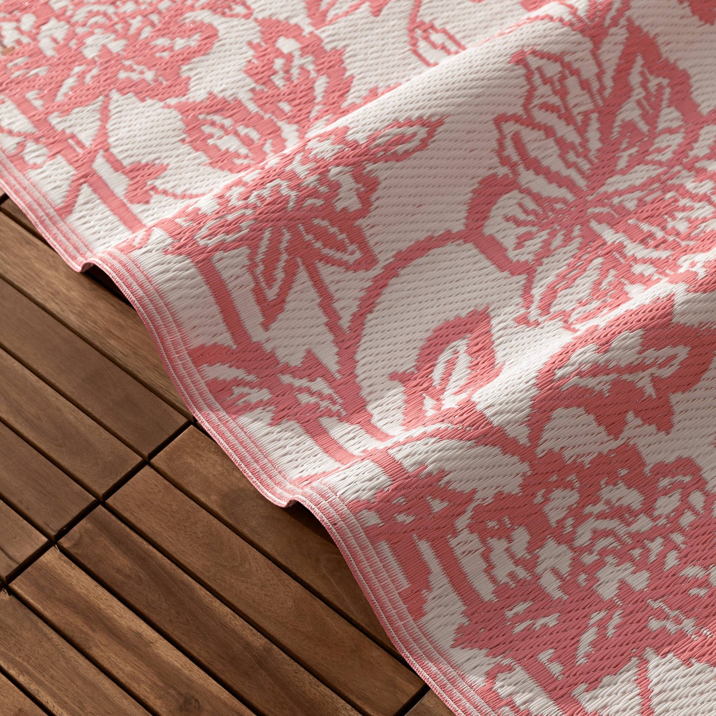 Anemone Outdoor-Teppich Pfirsich/Creme – gewebter Jacquard
