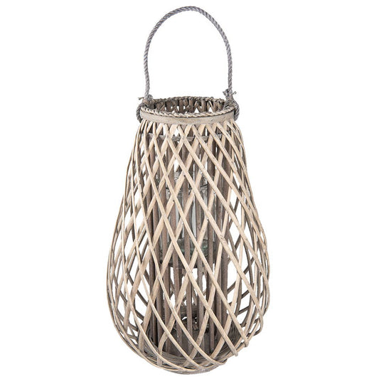 Großes Windlicht aus grauem Holz mit Glas 60 cm