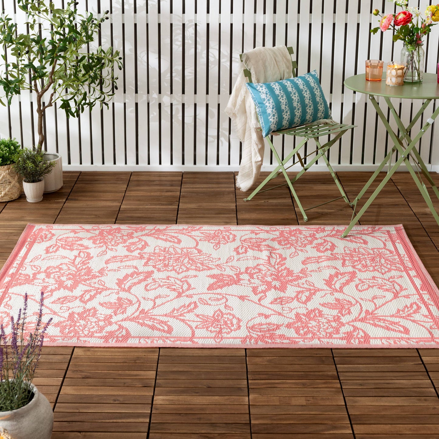 Anemone Outdoor-Teppich Pfirsich/Creme – gewebter Jacquard