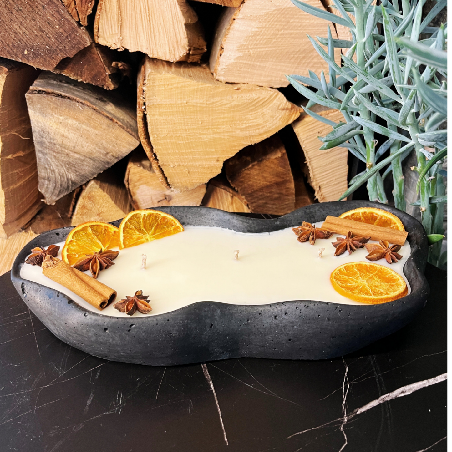 Handgemachte Betonduftkerze "Wave: Grey or Black" Bio Sojawachs mit Vanilla Toffee Duft - Betondekoration - Betonaccessoires oder Betondeko für Zuhause