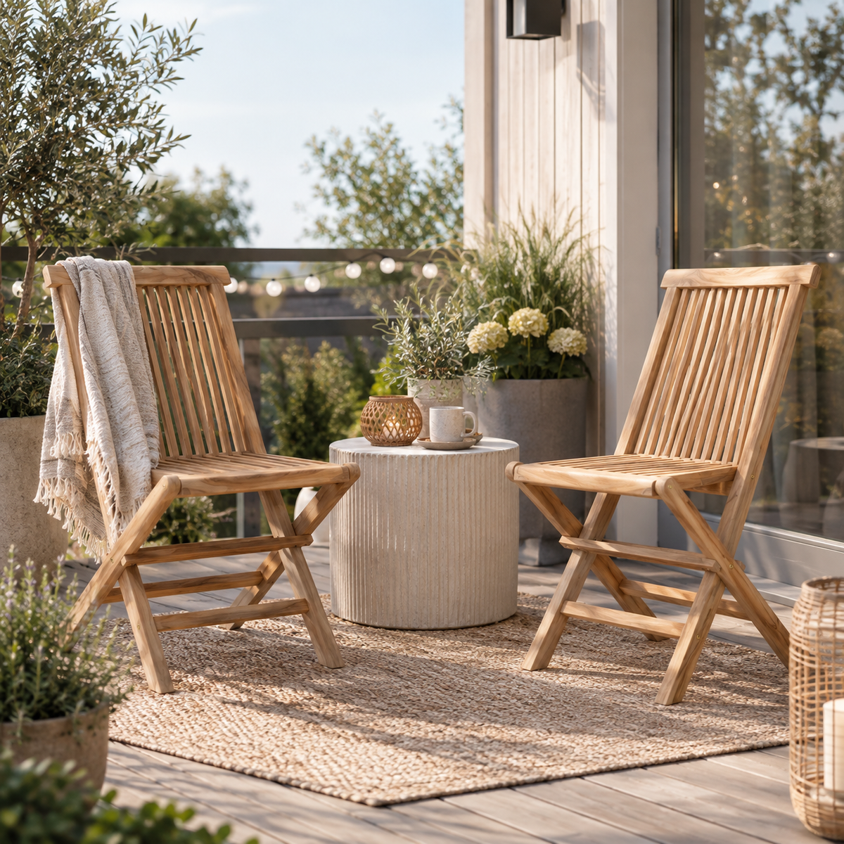 2er Set Gartenstühle, Klappstühle, aus Teakholz, in Natur
