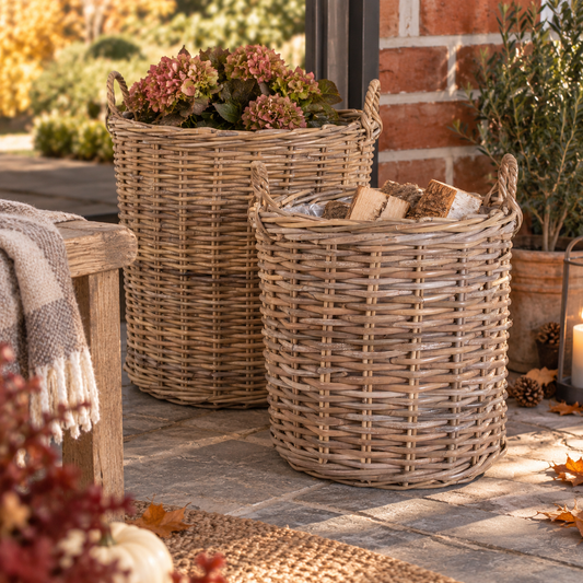 2er Set Körbe, aus Kubu-Rattan, in Natur