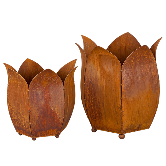 2er Set Pflanztöpfe Tulpe, Ø 37 & 42 cm, Edelrost