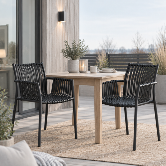 2er Set Tulsa Gartenstühle, Schwarz, stapelbar