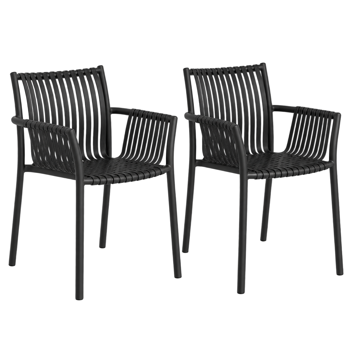 2er Set Tulsa Gartenstühle, Schwarz, stapelbar
