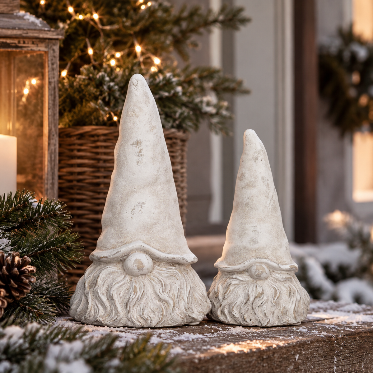 2er Set Wichtel aus Zement, in Creme
