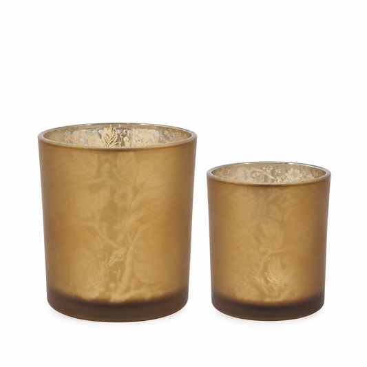 2er Set Windlichter, aus Glas, mit floralem Muster