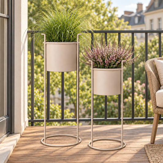 2er Set Blumenständer aus Stahl, Sand, modernes Design